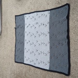 Handmade paw print crochet blanket black grey silver metallic yarn cat d…